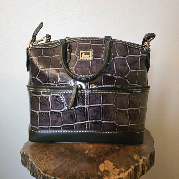 Dooney & Bourke Dillen Croco Embossed Double Pocket Satchel Brown Leather Bag - Picture 4 of 16